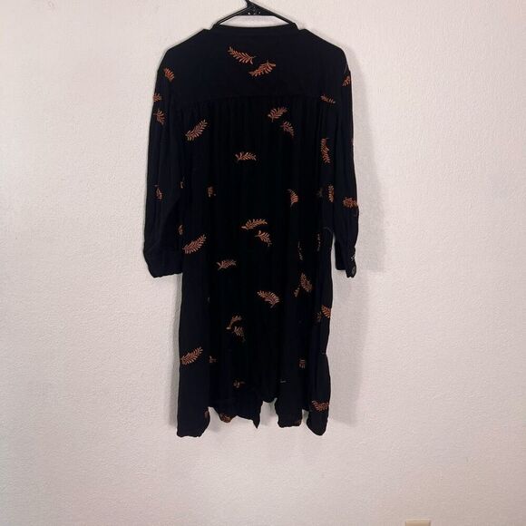 Megan Park Black w/ Orange Embroidered Leaf Print Button Down Merino Wool Long S - Picture 6 of 11